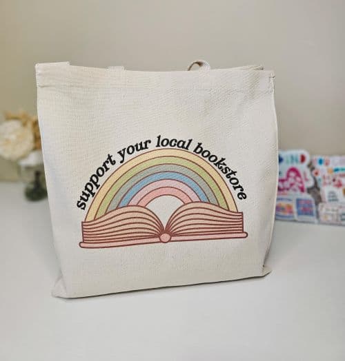 Support Your Local Bookstore Canvas Tote Bag book cover