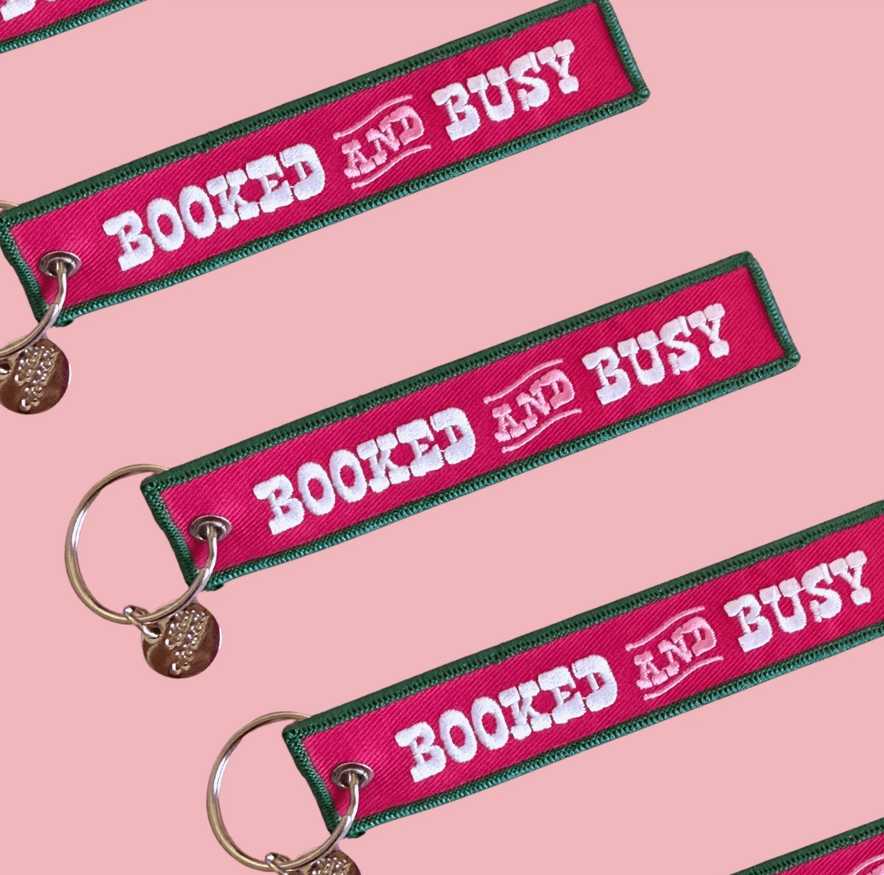 Booked & Busy Fabric Keychain | Pull Tag 💘 book cover